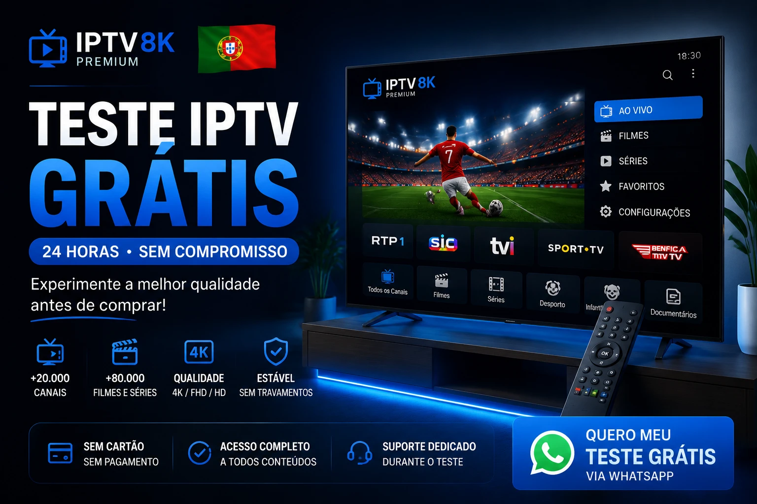 Teste IPTV Grátis Portugal 2026