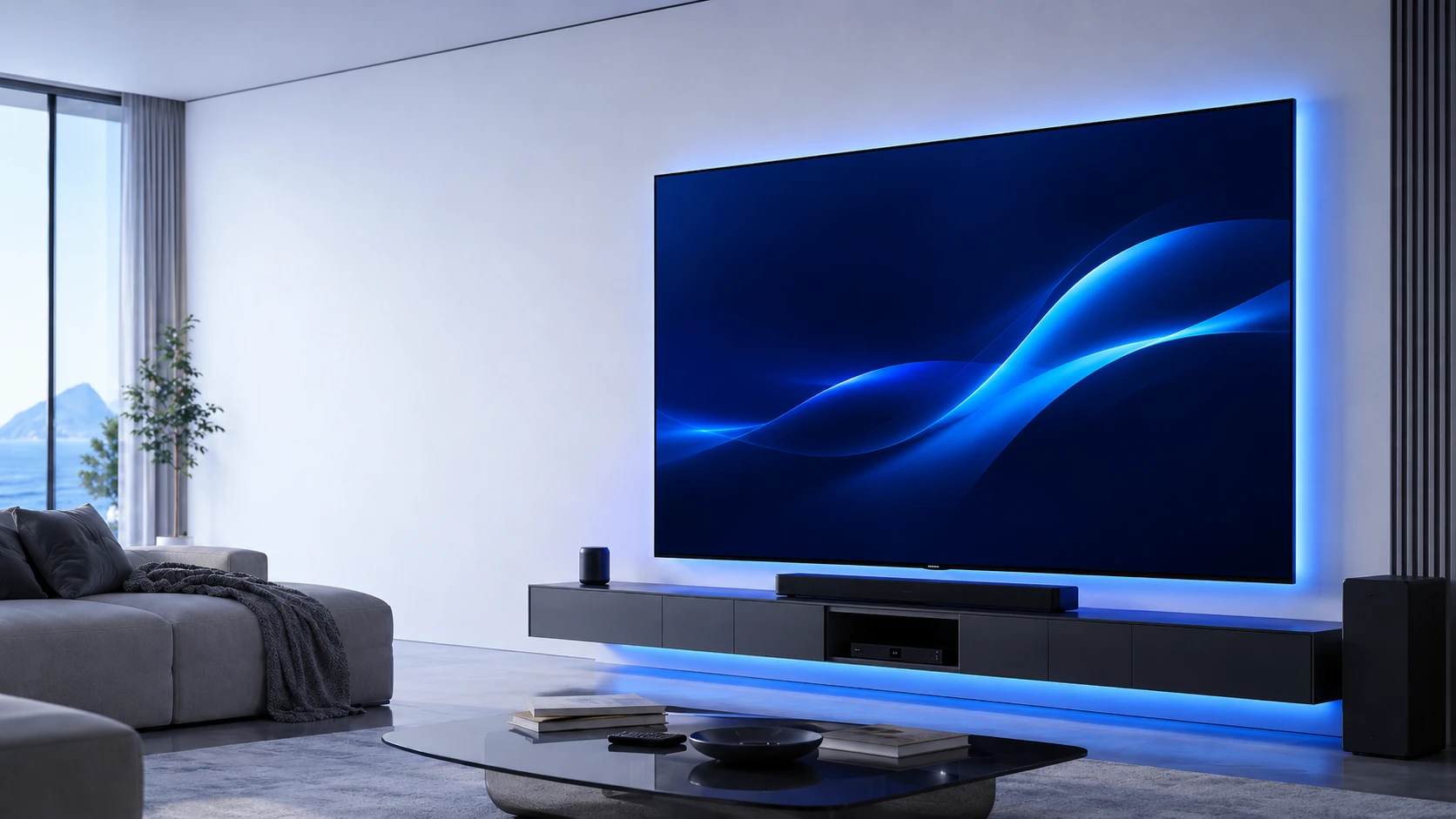 Sala moderna com Smart TV premium para Tuga IPTV em Portugal